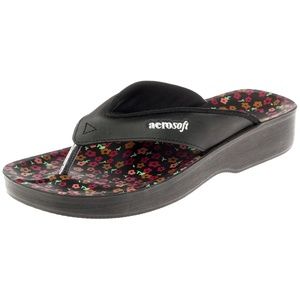 Aerosoft Black Comfortable Footwear Sandals Flower